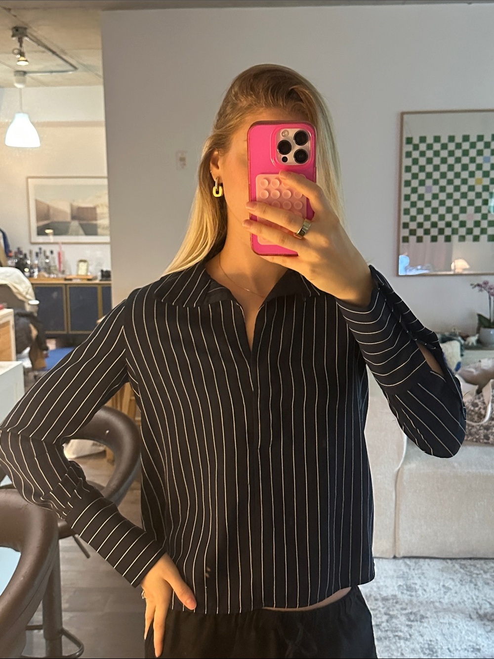 Babaton Black Blazer with White Pinstripes